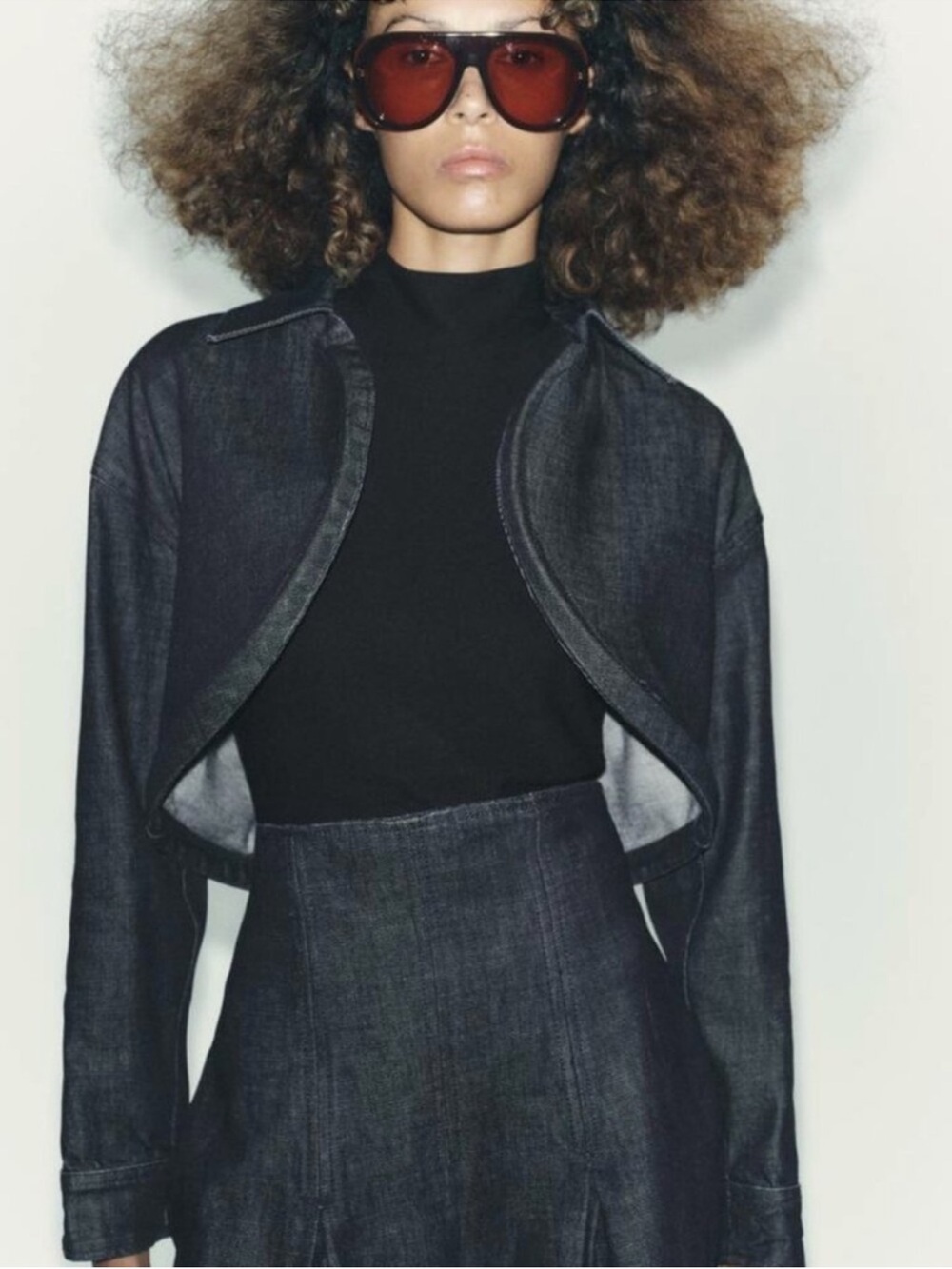Zara Black Dark Denim Cropped Jacket